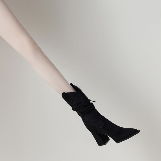 Genuine Leather, Stunningly Elegant French-Style Short Boots for Women, 2025 Autumn and Winter, Black, Very Attractive, Pointed Toe, Stacked High Heels