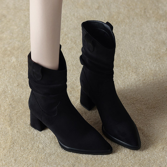 Genuine Leather Maillard Autumn Style Super Popular French Street Style Short Boots for Women 2025 Autumn and Winter New High-Heeled Mid-Calf Fashion Boots