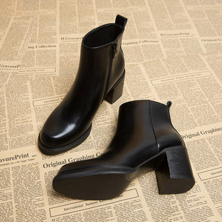 High-Heeled Shoes for Women, Korean Style Ankle Boots, Autumn and Winter, Petite, High-End Feel, Short Boots, 2025 New Style, Chunky Heel, Spring and Autumn Single Boots