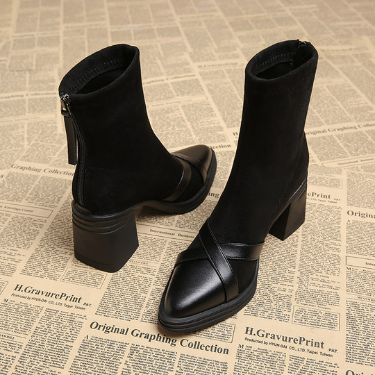 Genuine Leather European and American Style Petite High-Heeled Street Boots for Women 2025 Autumn and Winter Style Elegant and Sophisticated French Slim Boots