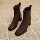 2025 Chunky Heel Trendy Spring and Autumn High-End Slim Boots for Women, Autumn and Winter Brown High-Heeled Short Boots, Early Autumn French Style Ankle Boots