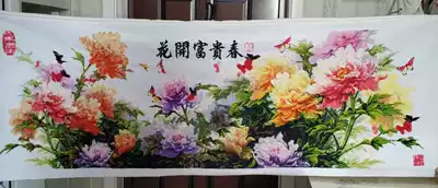 One meter five desert roses open cross-stitch flowers open rich national color peony flower living room new handmade embroidery finished product