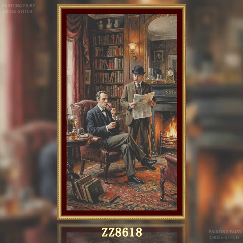 [ZZ8618-Детектив Шерлок Холмс] Вышивка крестиком 2026 новый стиль гостиная и столовая простая вертикальная версия персонажей