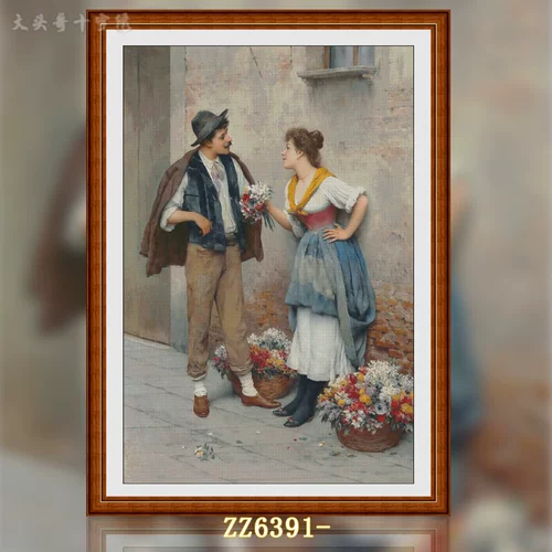 [Семь слонов] [ZZ6713-Картина маслом Цветочница и преследователь] Вышивка крестиком 2024 Новая гостиная и столовая