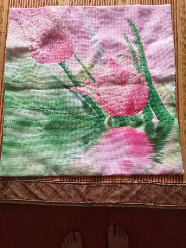 Pure handmade thread embroidered cross stitch pillow flowers bloom rich beautiful flowers simple modern pillow cushion