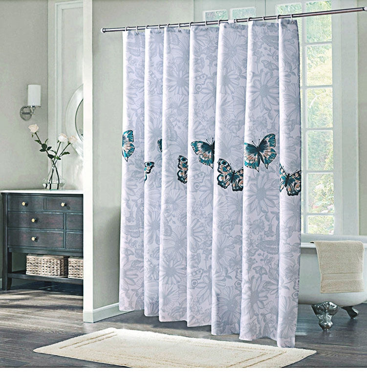 Thickened Polyester Fiber Cloth Creative Bathroom Curtain Free of perforated telescopic Sleeves shower curtain door waterproof and mildew-proof partition curtains