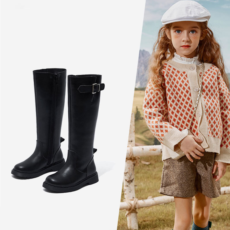 Girls' High Boots, Fashionable Genuine Leather, 2026 Autumn and Winter New Style, Medium and Large Children's Soft-Soled Little Girl Princess Boots, Long Boots with Fleece Lining Girls' High Boots, Fashionable Genuine Leather, 2026 Autumn and Winter New Style, Medium and Large Children's Soft-Soled Little Girl Princess Boots, Long Boots with Fleece Lining
