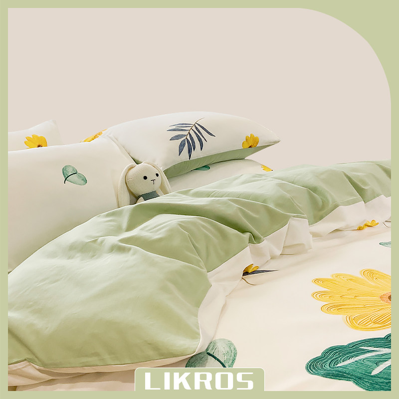 LIKROS Pure Cotton French Four-piece Set Small Fresh Warm Soft Comfortable Skin-Friendly Bedding Bed Sheet Quilt Cover