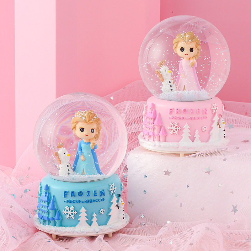 Aisha Princess Crystal Ball Transparent Music Box Ball Ornament Fantasy Snowflake Light Gift for Children Girls