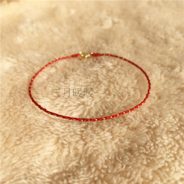Cống hiến vàng 14k khóa vàng tự nhiên dây đỏ retro nhỏ tươi Trung Quốc gió tay vòng chân - Vòng chân vòng đeo chân nữ