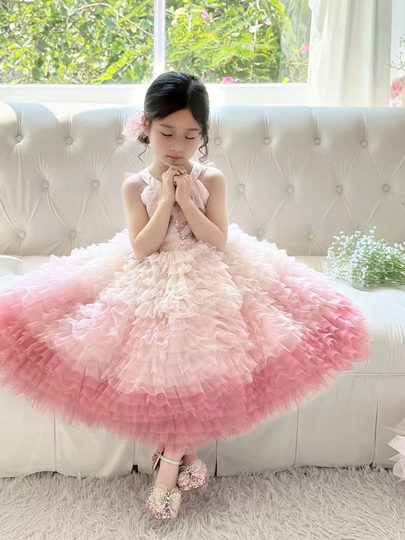 Mädchen Farbverlauf Rosa Schwerindustrie Kuchenrock Sommer Pailletten Puffy Geburtstag Prinzessin Rock High-End-Kleid Rock Geburtstagsrock