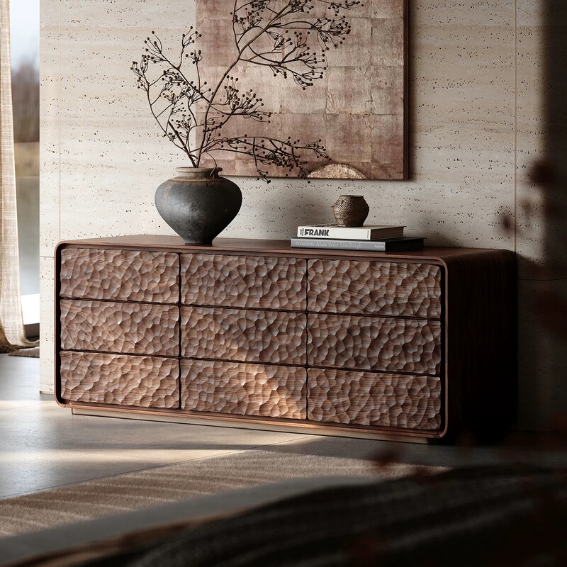 North American Black Walnut Solid Wood Nine-Drawer Cabinet, Living Room Art Carving, Mid-Century Style, Wall-Mounted Integrated Storage Cabinet North American Black Walnut Solid Wood Nine-Drawer Cabinet, Living Room Art Carving, Mid-Century Style, Wall-Mounted Integrated Storage Cabinet