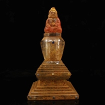 Guyi Xuan old crystal carving totem description gold color painting inlaid gem Pagoda