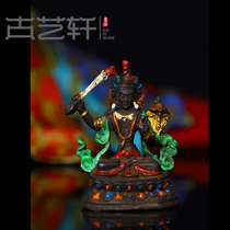 Ancient Yixuan Nepal craft old brass painted Manjusri Bodhisattva bronze statue home dedicated to Buddha statue Tantric Tibetan Buddha