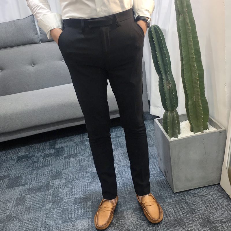 Phong cách mùa xuân quần chân nhỏ nam mùa xuân Phiên bản Hàn Quốc của quần tây tự canh giản dị quần xu hướng thanh niên hoang dã thun miễn phí quần tây ống rộng nam