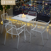 Home Simple Outdoor Table And Chairs Nets Red Iron Art Courtyard Garden Casual Waterproof Sunscreen Outside Swing Milk Tea Shop Outdoor Composition