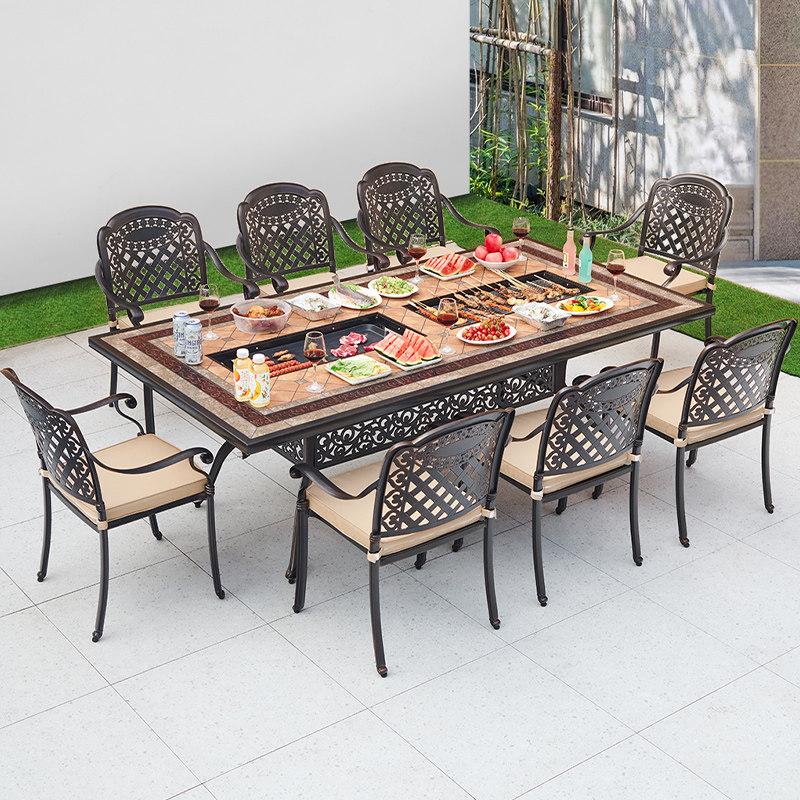 Home Simplicity Outdoor Barbecue Table And Chairs Patio Terrace Garden Electric Grilled Carbon Baking Eurostyle Iron Art Furniture outdoor cast aluminium composition