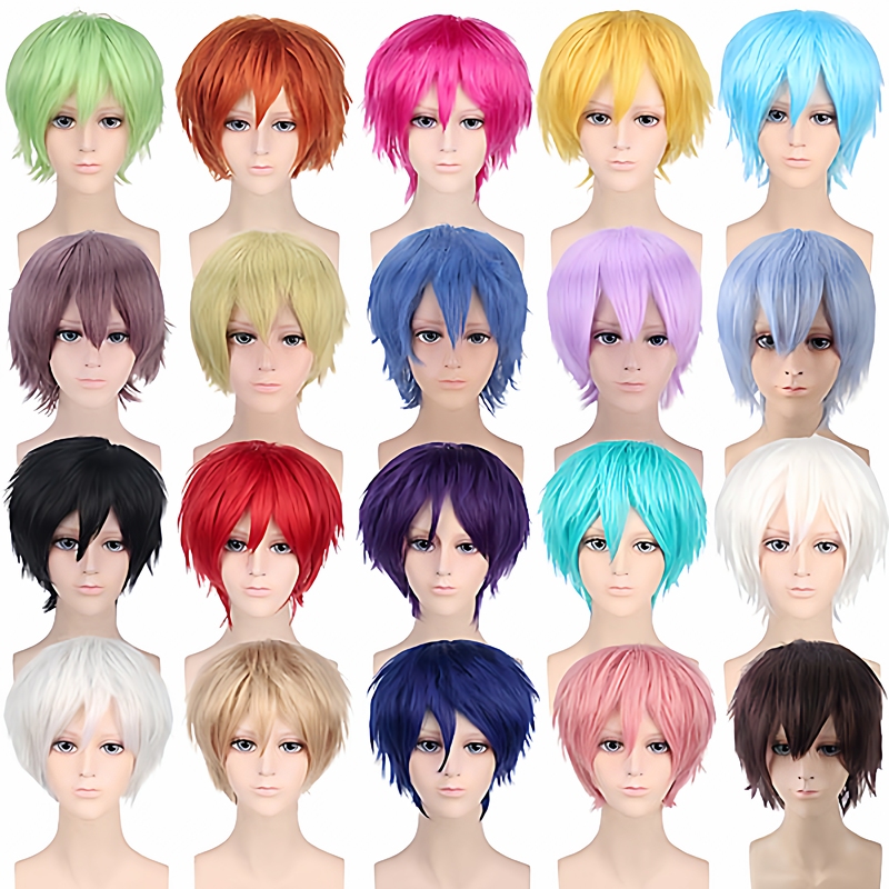 Cosplay Wig with Colored Anime-Style Short Hair, Versatile M-Shaped Style, Black and Silver-White Rose Net Cosplay Wig with Colored Anime-Style Short Hair, Versatile M-Shaped Style, Black and Silver-White Rose Net