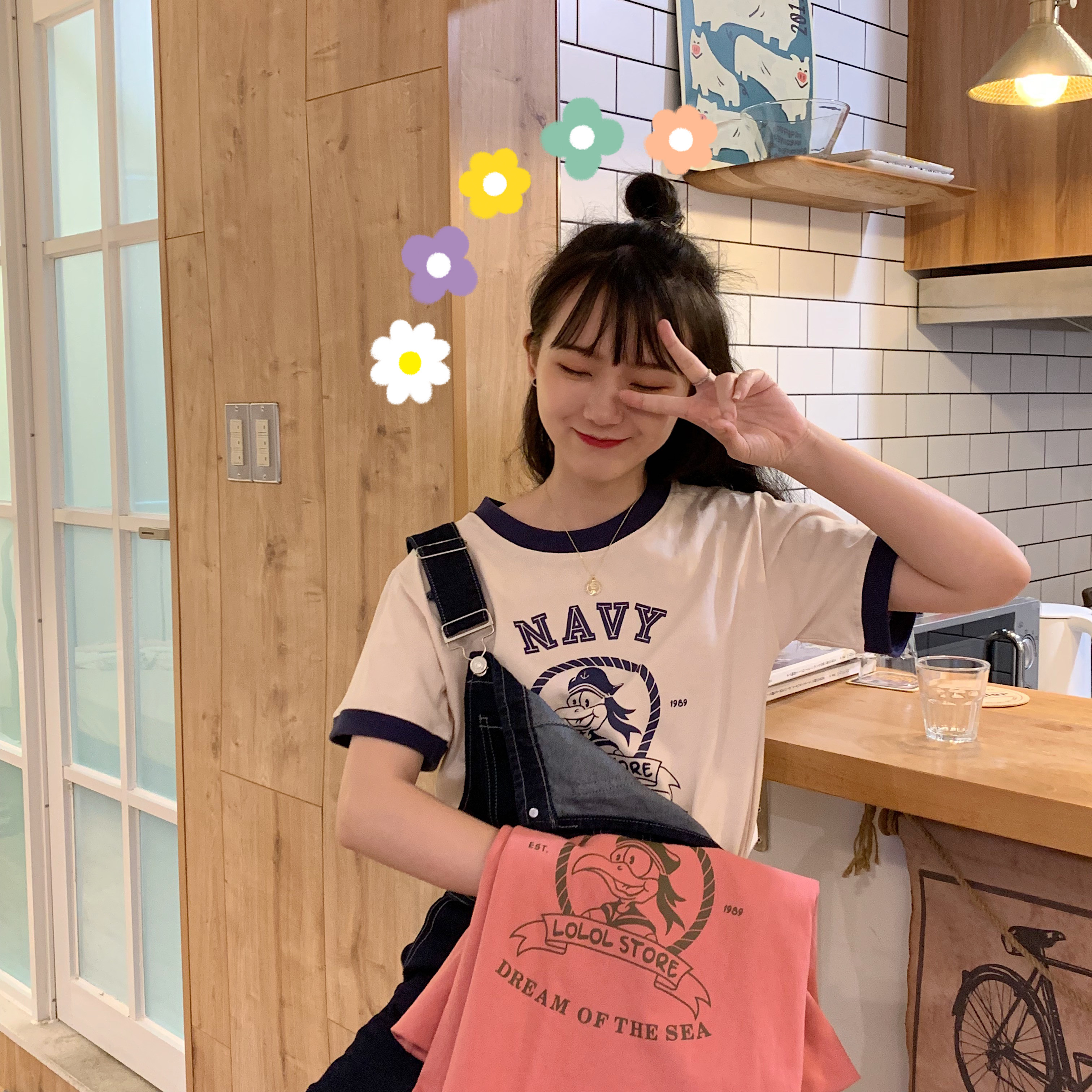 VK旗艦店 韓系撞色拼接字母印花短袖上衣