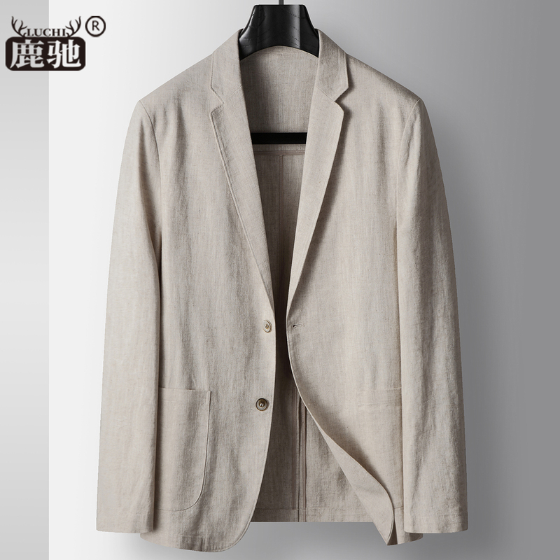 Spring and Summer Lightweight Linen Suit for Men, High-End Business Cotton-Linen Single-Breasted Unlined Single-Layer Blazer
