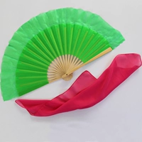 8 -INCH Green Fan+Rose Red Silk Sharf
