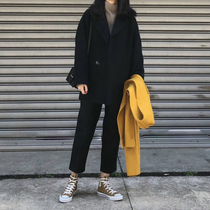 Winter new suit Two sets of Hebenwind and the long fur coat in the coat with high waist and woolen sweatpants