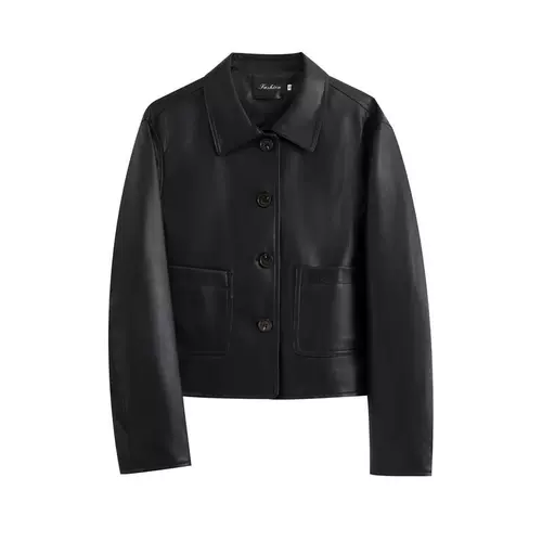 Короткая черная полиуретановая демисезонная ретро куртка, подходит для подростков