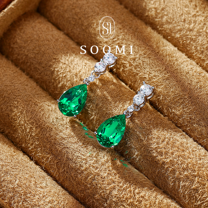 【Soomi Mermaid Tears】Colombian Muzo Emerald Earrings 2.5Ct Cultivated Gemstone Water Drop Earrings for Women
