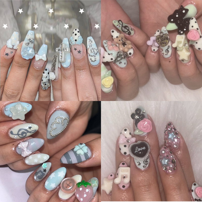 Hyama Wearable Nails Sweet Cool Autumn Winter Ocean Star Four-Leaf Clover Millennial Hot Girl Style Hand-Painted Plaid Musical Note Vintage