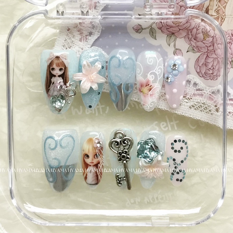 Hyama Wearable Nail Art Original Little Cloth Lily Flower Cool Sea Blue Cat's Eye Polka Dot Vine Diamond Key Real Picture Hyama Wearable Nail Art Original Little Cloth Lily Flower Cool Sea Blue Cat's Eye Polka Dot Vine Diamond Key Real Picture