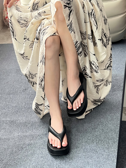 陈气泡 厚底人字拖女款纯色防滑耐磨高跟凉拖鞋EVA防臭外穿女鞋夏