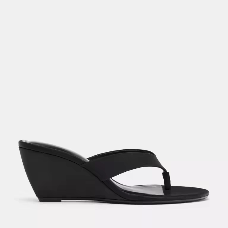 Zava Lhzr2026 Spring and Summer New Style Flip-Flops Round Toe Silk Satin Texture Wedge Sandals Thick-Soled High-Heeled Sandals for Women
