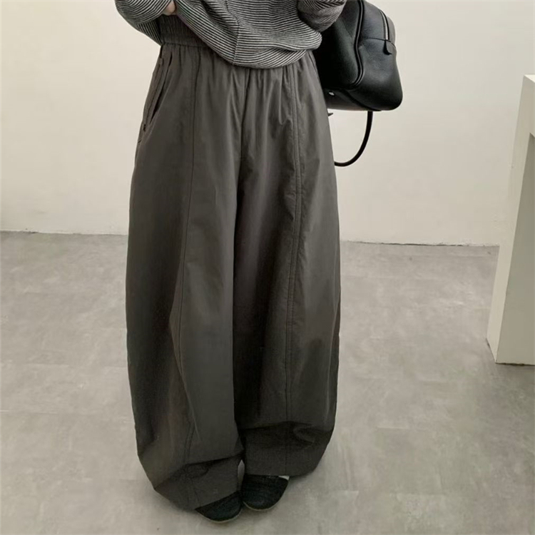 Korean Dongdaemun 26 Autumn/Winter New Elastic Waist Korean Style Casual Curved Hem Long Pants Quilted Balloon Pants Wide-Leg Cotton Pants