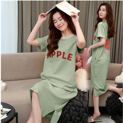 300新款2021睡裙女夏季韩版清新家居服可爱棉质短袖宽松大码睡衣
