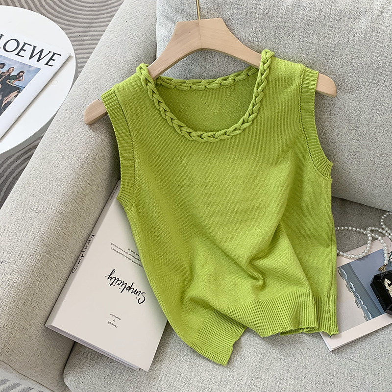 Clearance Bargain~ Summer Chain Patchwork Sleeveless Knit Vest for Women, Unique Design Green Top
