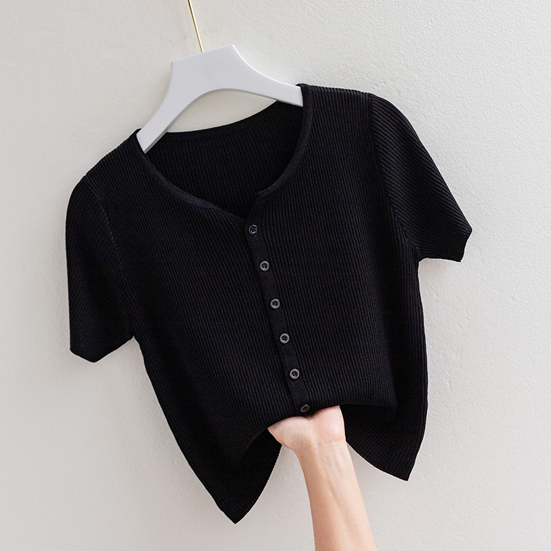 Clearance Sale~ Designer Brand Export Ice Silk Knit Short-Sleeve T-Shirt for Women, Thin Summer Cardigan, V-Neck Top Clearance Sale~ Designer Brand Export Ice Silk Knit Short-Sleeve T-Shirt for Women, Thin Summer Cardigan, V-Neck Top