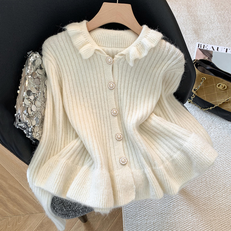 Recommended for Personal Collection~ Korean-Style Ruffled Collar Long-Sleeve Knit Cardigan for Women, Autumn and Winter Style, Super Popular Outfit, Slimming Top Recommended for Personal Collection~ Korean-Style Ruffled Collar Long-Sleeve Knit Cardigan for Women, Autumn and Winter Style, Super Popular Outfit, Slimming Top