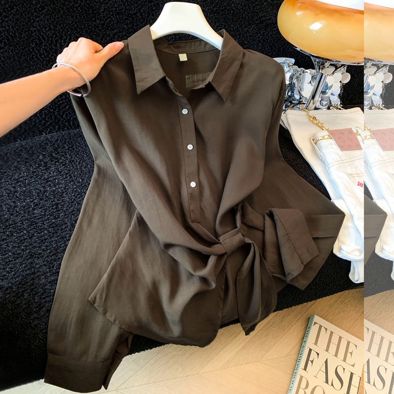 Recommended for Personal Collection~ Elegant Tie-Up Design Lapel Shirt for Women, Early Autumn Workwear, High-End Slim-Fit Top