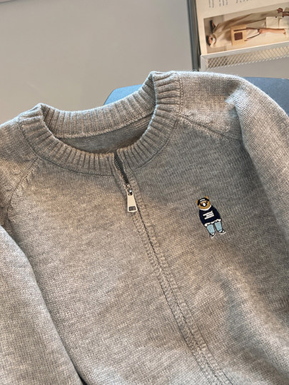 自留款推荐~慵懒风小熊刺绣针织开衫女新款双拉链软糯毛衣外套潮