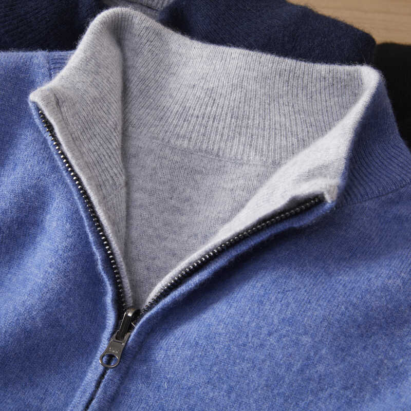 Double-Sided Cashmere Sweater Men's Cardigan Jacket Stand-Up Collar Zipper Thickened Sweater Woolen Sweater Knitted Outerwear Cashmere Cardigan
