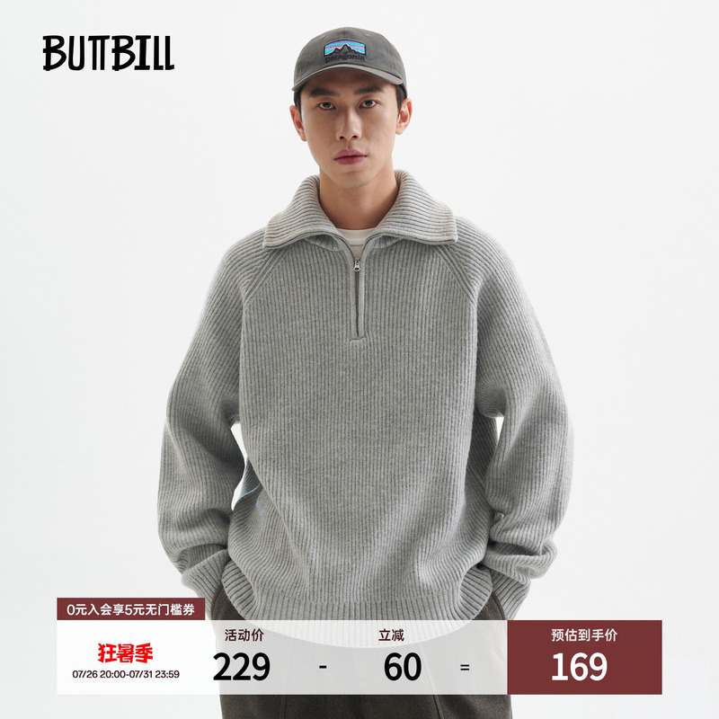 Buttbill Retro Commuter Turtleneck Half-Zip Sweater Couple Knitwear with Lapel Base Layer Sweatshirt for Men