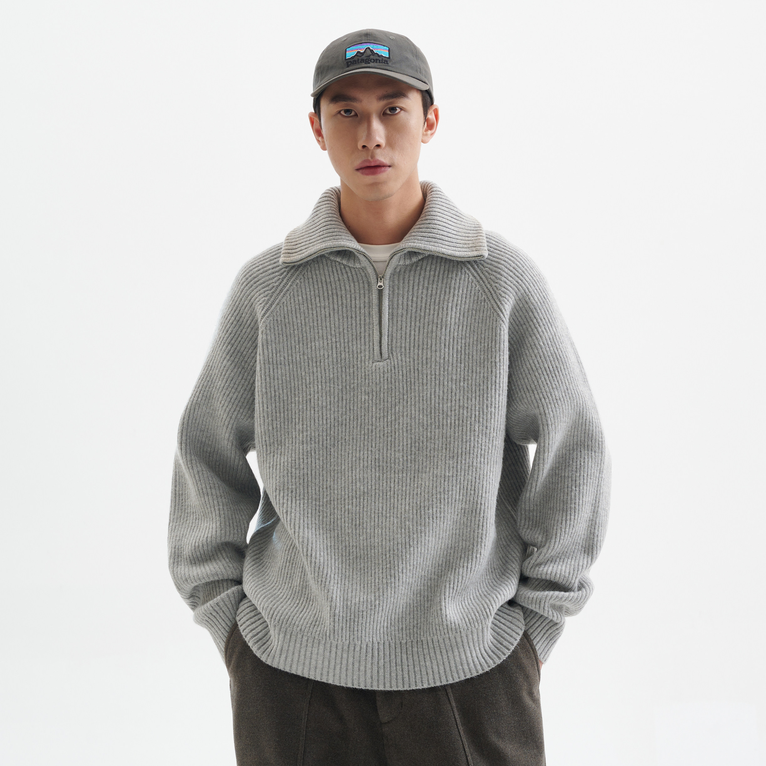 BUTTBILL 23AW retro high collar semi-zipped sweater lovers needle weasel-jersey turtlenecks underjersey man-Taobao