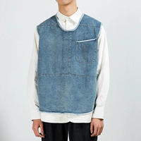 BUTTBILL 19SS phong cách retro không cổ áo trùm đầu được giặt denim nam và nữ bên trong mặc vest VEST - Dệt kim Vest đồ vest