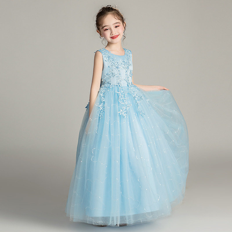 Host Piano Performance Suit Children Wedding Dresses Birthday Girl Evening Dresses Small Flowers Princess Princess Dress Girl Fluffy Yarn