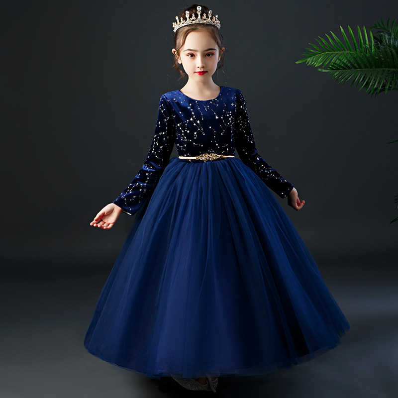 Children's Ocean Dress Spring Autumn Long Sleeves Performance Foreign Girl Princess Dress Girl Dress Girl Dress Fluffy Yarn Boy Dress Long Dress