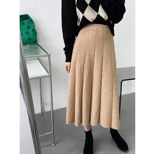 Приталенная осенняя шерстяная трикотажная юбка в складку, высокая талия, А-силуэт