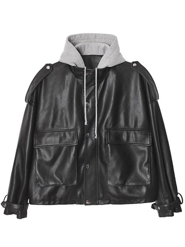 Комплект, осенняя черная полиуретановая куртка с капюшоном для отдыха