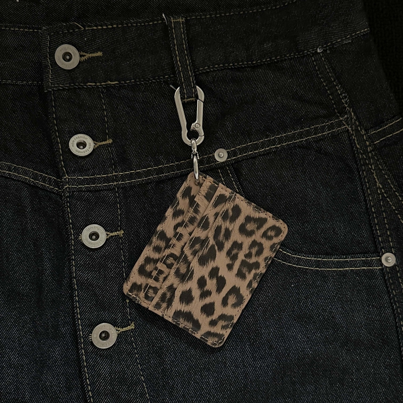 Domy Land Original Three-Color Leopard Print Keychain Card Holder Street Style Portable Storage Pendant Niche Design Retro