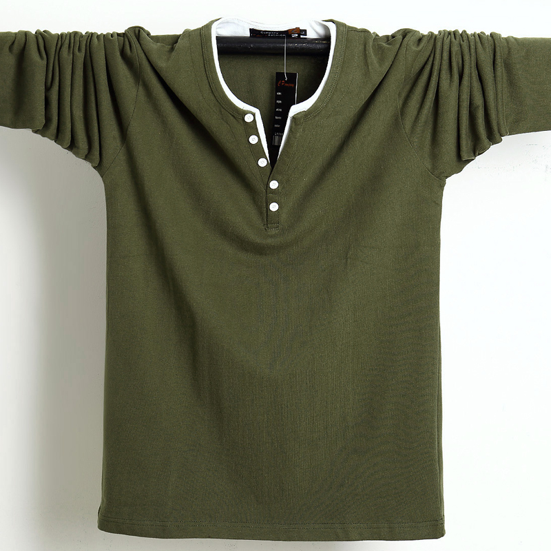 Men's Long-Sleeved T-Shirt, Loose, Large Size, Casual V Neck, Pure Cotton Top, Korean Style, Classy Pure Color, Casual and Versatile Men's Clothing
