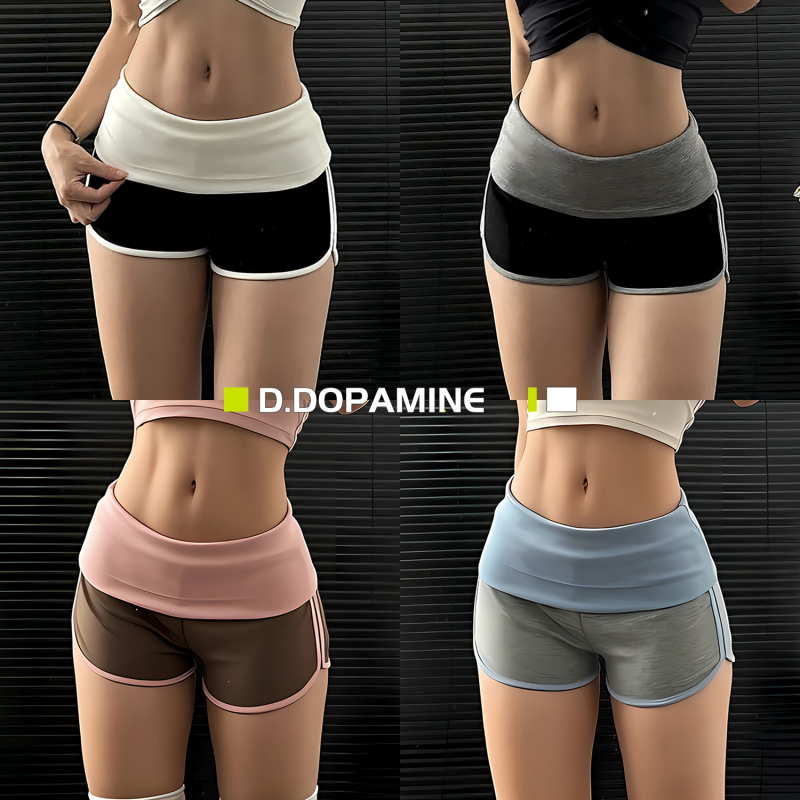 Color-Blocked Cuffed Sports Shorts for Women, High-Elastic Yoga Shorts, Three-Quarter Length Anti-Exposure Hot Pants, Summer Fitness Shorts, Running Shorts